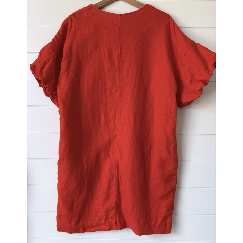 Banana Republic Colette Linen Dress Oversized Lined Red/Orange Puff Sleeve S - Picture 8 of 16